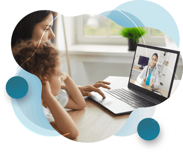 mother and daughter speaking to a doctor through video