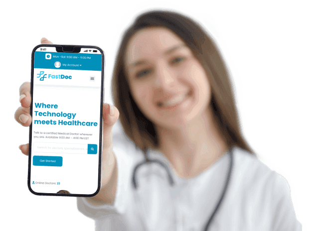 doctor showing fastdoc website on the phone